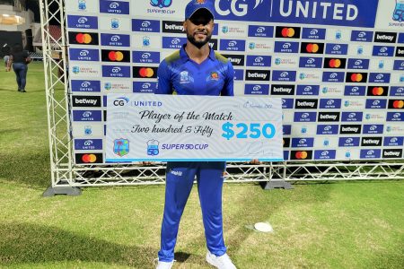 Barbados Pride captain Shai Hope was named Man of the Match.