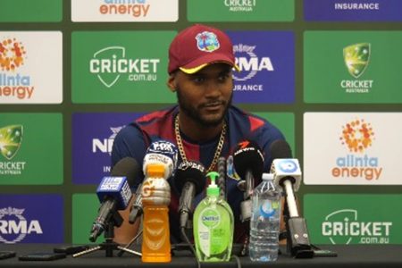 West Indies captain Kraigg Brathwaite speaking at yesterday’s media conference