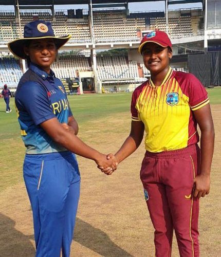 The West Indies U19 skipper Ashmini Munisar and her Sri Lanka U19 counterpart Vishmi Gunaratne prior to the match.