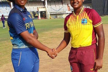 The West Indies U19 skipper Ashmini Munisar and her Sri Lanka U19 counterpart Vishmi Gunaratne prior to the match.