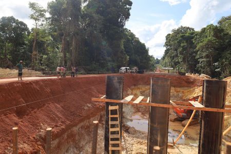 Some of the extensive construction works being done along the Linden to Lethem route.  Earlier this year contracts were signed for the upgrade of 32 bridges between Kurupukari to Lethem, as well as a US$190M contract for the upgrade of the Linden to Mabura Road spanning some 121 kilometers. (Ministry of Public Works photo)