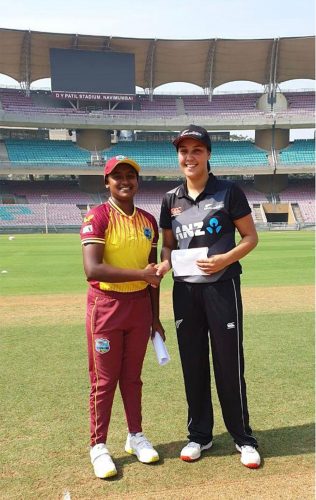 The West Indies and New Zealand U19 captains prior to the start of the match.
