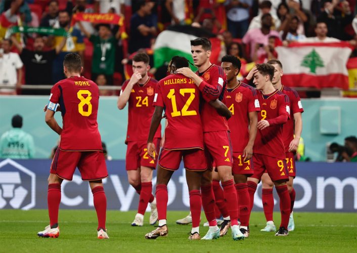  Al Thumama Stadium, Doha, Qatar -  Spain reached 100 World Cup goals during their 7-0 rout of Costa Rica yesterday. (Photo Courtesy Twitter)
