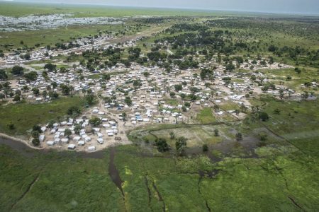 An aerial view from a from a United Nations Humanitarian Air Service (UNHAS) Mi-8MTV-1 helicopter shows a section of Leer town in Unity State, South Sudan in this photo released November 3, 2022. World Food Programme/Handout via REUTERS