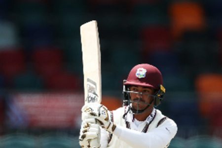 Left-hander Tagenarine Chanderpaul gathers runs during his half-century on yesterday’s final day. (Photo courtesy CWI Media) 