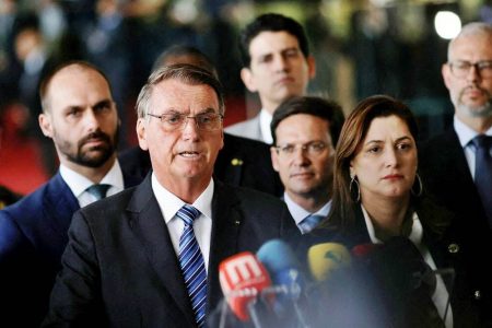 Brazil's President Jair Bolsonaro gives a press statement at the Alvorada Palace in Brasilia, Brazil, Nov. 1, 2022. (Reuters)