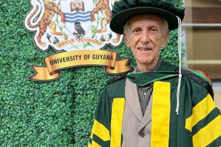 Dave Martins was honoured just over a week ago by the University of Guyana, which conferred him with an honorary doctorate (Photo from the Facebook page of Annette Arjoon-Martins)

