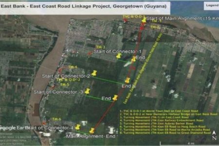 A map showing the East Bank – East Coast Road being constructed through the Ministry of Public Works
The head of state also inspected ongoing works on the East Bank Four-Lane Highway.