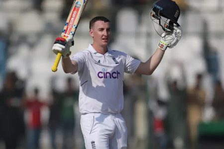 Harry Brook recorded his third century as England seized a small first innings lead against Pakistan in the 3rd test at Karachi’s National Stadium
