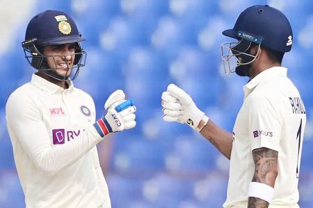 India’s opening pair of KL Rahul (right) and Shubman Gill guided the score to 19-0
after the bowlers dismissed the hosts Bangladesh for 227 on day one of the 2nd Test
