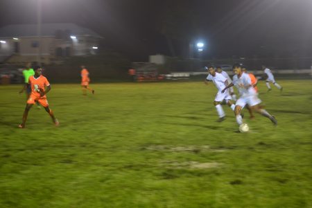 A scene from the Christianburg/Wismar (orange) and SVB of Suriname clash in the 3rd edition of the KFC Goodwill Secondary Schools Football Championship