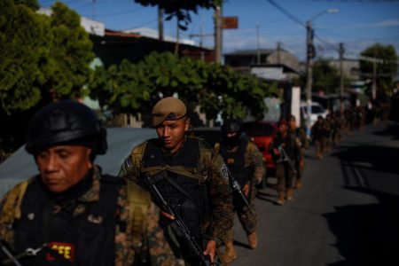 Troops walk in the suburb of Soyapango, after El Salvador’s President Nayib Bukele announced the deployment of 10,000 security forces to the troubled area which for years has been considered a stronghold of the violent Mara Salvatrucha and Barrio 18 gangs, in San Salvador, El Salvador December 3, 2022. (Photo: REUTERS/Jose Cabezas)
