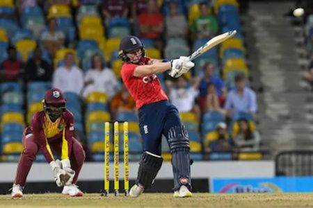West Indies Women’s wicketkeeper Kycia Knight (left) watches Heather Knight pull during her innings of 43. (CWI Media photo)
