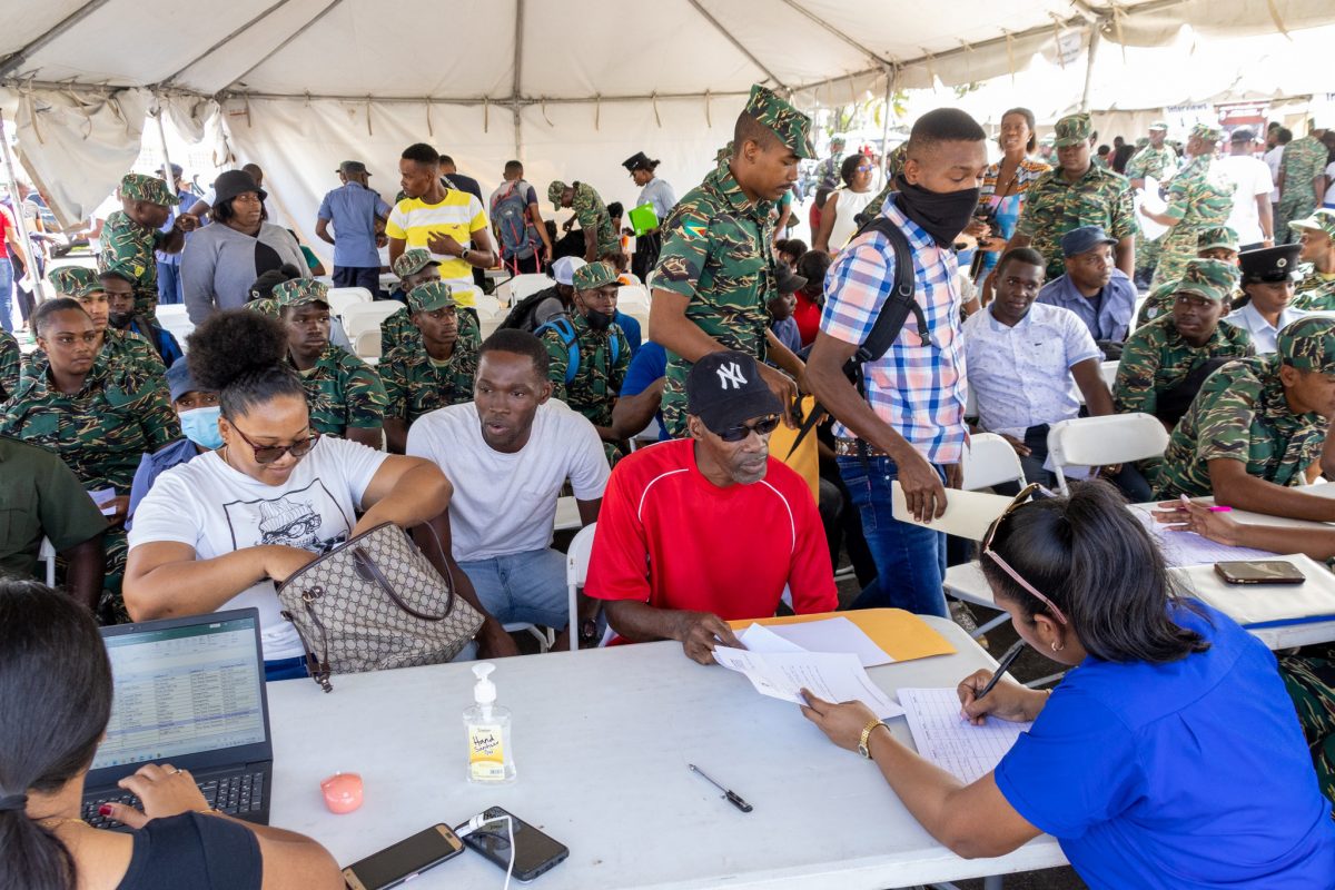 Joint Services housing drive: At the close of yesterday’s exercise at Base Camp Ayanganna, more than 600 ranks were attended to by housing and banking officials during a housing drive. The Guyana Bank for Trade and Industry, Republic Bank (Guyana) Limited, the New Building Society and Citizens Bank altogether processed documentation for 150 ranks.