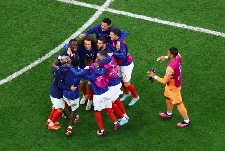 Soccer Football - FIFA World Cup Qatar 2022 - Semi Final - France v Morocco - Al Bayt Stadium, Al Khor, Qatar - December 14, 2022 France players celebrate after the match as France progress to the final REUTERS/Fabrizio Bensch