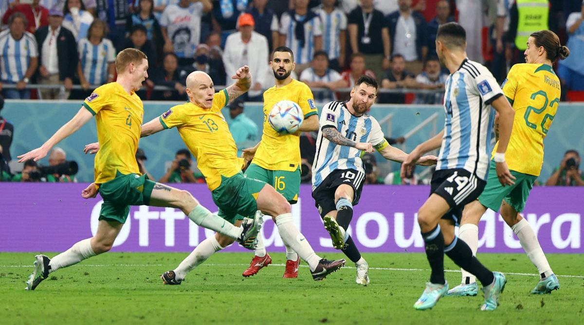 Argentina’s Lionel Messi shoots at goal REUTERS/Kai Pfaffenbach
