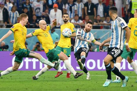 Argentina’s Lionel Messi shoots at goal REUTERS/Kai Pfaffenbach
