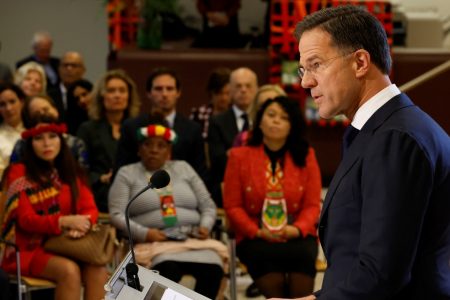 Dutch Prime Minister Mark Rutte apologizes as he responds to recommendations from a panel of experts to accept the role of the Netherlands in the history of slavery and its current consequences in The Hague, Netherlands, on December 19, 2022. REUTERS/Piroschka van de Wouw