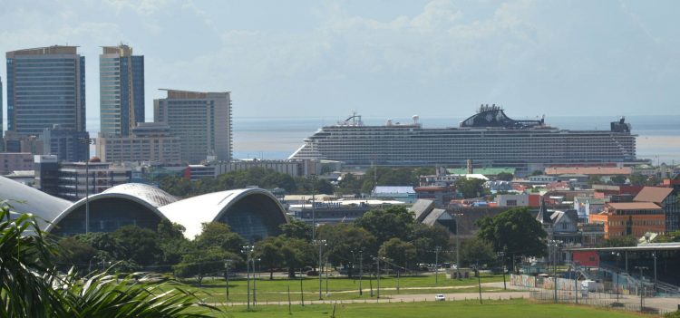 A view of the MSC Seashore docked in Port-of-spain, from Hilton Trinidad yesterday.