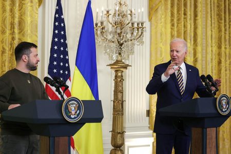 President Volodymyr Zelenskiy  (left) and President Joe Biden