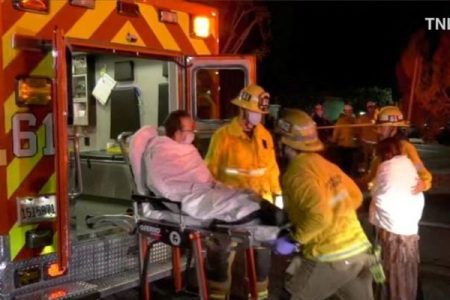 Screenshot from a video shows emergency responders assisting a person to an ambulance following a shooting at Monterey Park, California, US January 22, 2023.— Reuters 