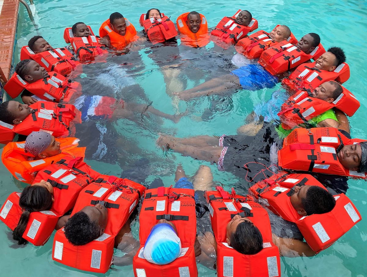 Trainees from one of the MATPAL marine Institute Inc programmes involved in a water training practical exercise 