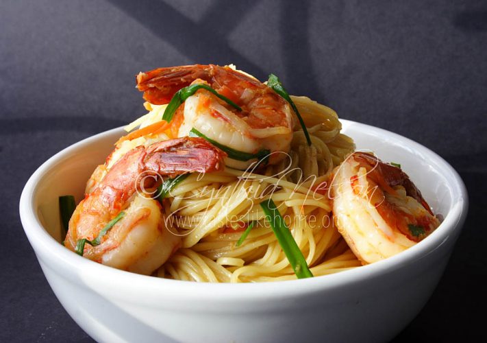 Chinese Longevity Noodles with Shrimp (Photo by Cynthia Nelson)