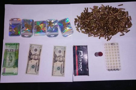 The items allegedly found by the police at the two houses. (GPF photo) 