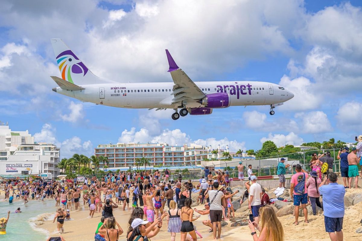 An Arajet Airlines Boeing 737 Max 8 arrives at the Princess Juliana International Airport in St Martin.Photo courtesy: Arajet Airlines