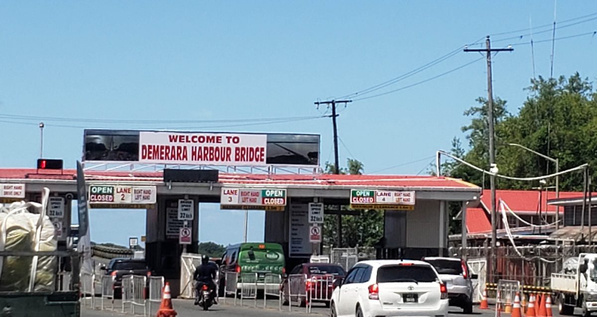 The digital board at the Demerara Harbour Bridge yesterday morning without its daily message