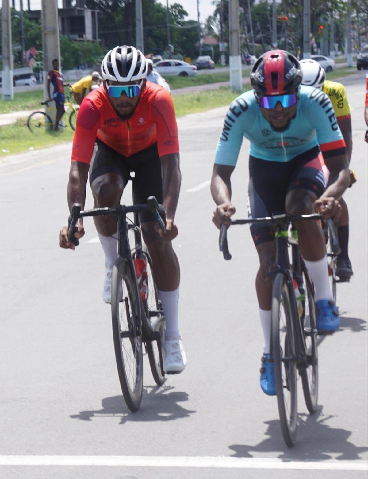 Briton John (right) placed ahead of Jamual John when the 2023 cycling calendar of activities kicked off on Saturday in the National Park. 