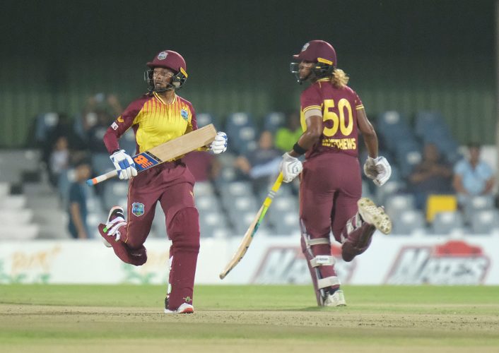 Shemaine campbelle topscored with 47 and Hayley Matthews, right, supported with an unbeaten 34 in a sub par effort.