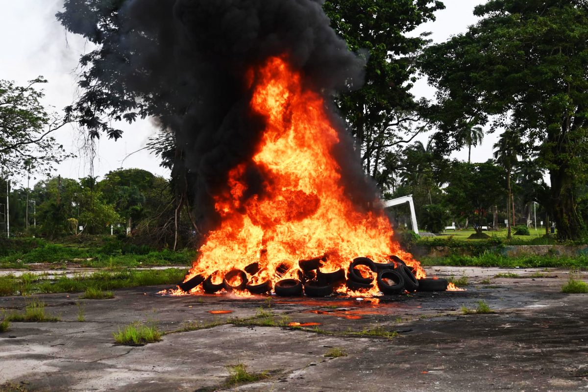 Some of the illegal drugs that were seized last year were destroyed during the exercise yesterday morning. (Ministry of Home Affairs photo)
