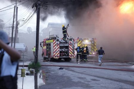 The fire devastating the Christ Church School (Ministry of Home Affairs photo)