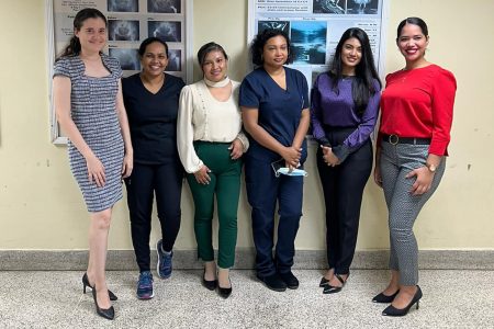 The Georgetown Public Hospital Corporation yesterday hailed its all-female surgical team. In a brief statement on its Facebook page, the GPHC said that this is an historic occurrence for Guyanese women in surgery, particularly female general surgeons. The team is led by Dr Gabrielle DeNobrega
From left to right are Dr. DeNobrega, Dr. Hussain, Dr. Ambrose, Dr. Solomon, Dr. Kissoon and Dr. Wright.