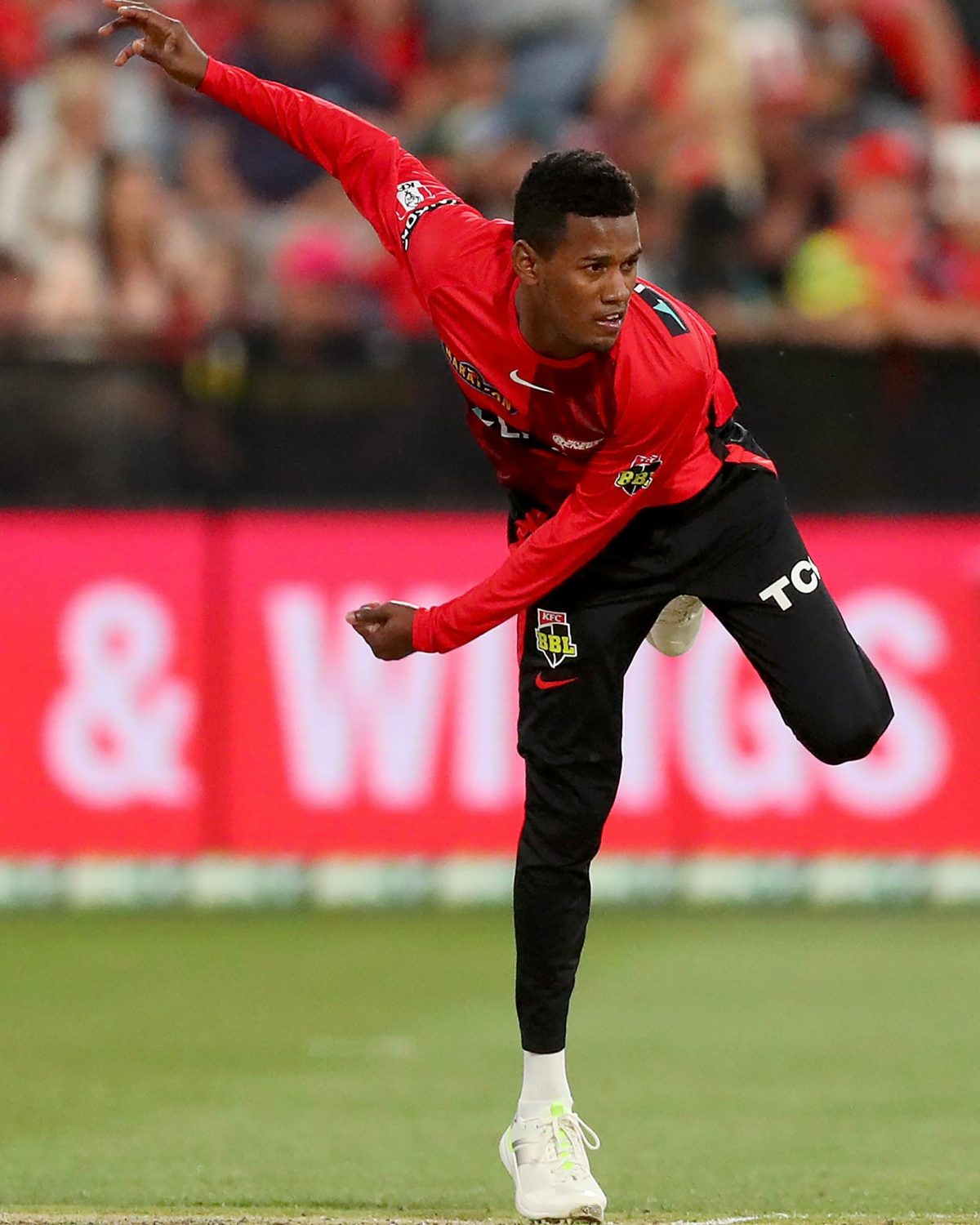 West Indies white-ball star Akeal Hosein in action for Melbourne Renegades.