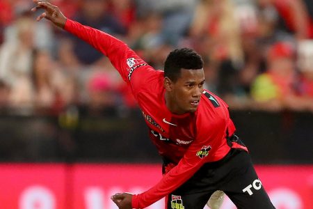 West Indies white-ball star Akeal Hosein in action for Melbourne Renegades.