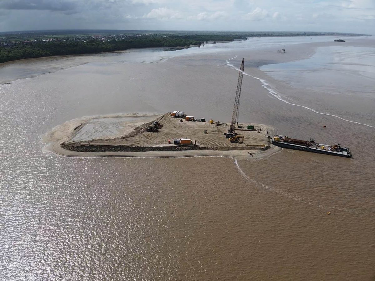 An aerial view of the artificial island