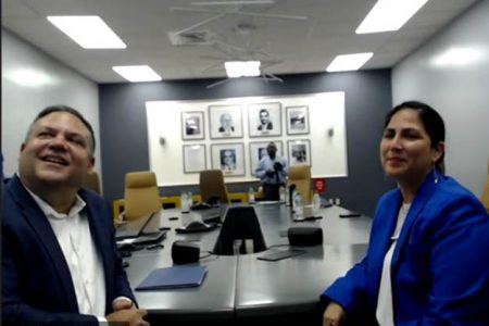 JFL CEO Philip Fernandes (left) with IDB Group Country Representative Guyana (Acting), Lorena Solorzano Salazar. (Ministry of Finance photo)