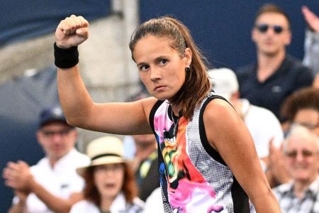 Daria Kasatkina (RUS) reacts after winning a point against Bianca Andreescu (CAN) (not pictured) at Sobeys Stadium. Mandatory Credit: Dan Hamilton-USA TODAY Sports
