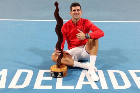 Novak Djokovic after winning the Adelaide International 1 tournament yesterday.