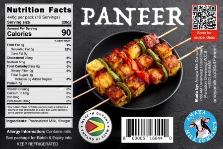 Label for Amaya Milk Company’s planned Paneer product 