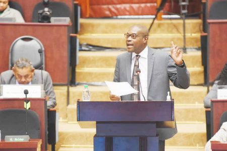 David Patterson speaking during the budget debate (Parliament of Guyana photo)
