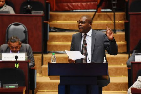 David Patterson during the budget debate (Parliament of Guyana photo)
