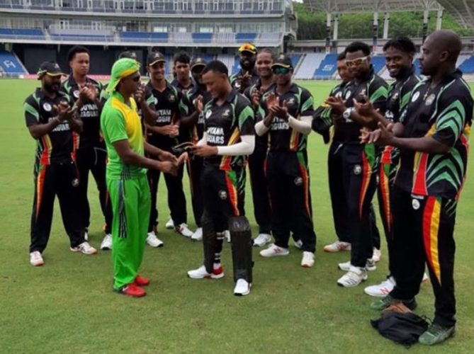 Essequibo Franchise celebrates their victory in the GCB 50-over Franchise league, Kemol Savory is first from left in the front row. He was the tournament’s MVP