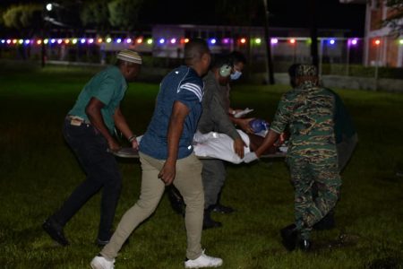 The child being transported to the hospital last night (GDF photo)