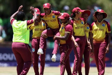  Zaida James is lifted off the field after her all round efforts saw the West Indies U19 Women’s team record its first win