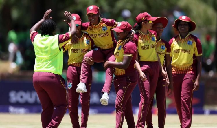  Zaida James is lifted off the field after her all round efforts saw the West Indies U19 Women’s team record its first win