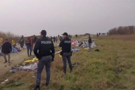 A screengrab taken from a video shows police officers standing at the beach where bodies of believed to be refugees were found after a shipwreck, in Cutro, the eastern coast of Italy's Calabria region, Italy, February 26, 2023. Italian Police/Handout via REUTERS  ATTENTION EDITORS - THIS PICTURE WAS PROVIDED BY A THIRD PARTY. MANDATORY CREDIT