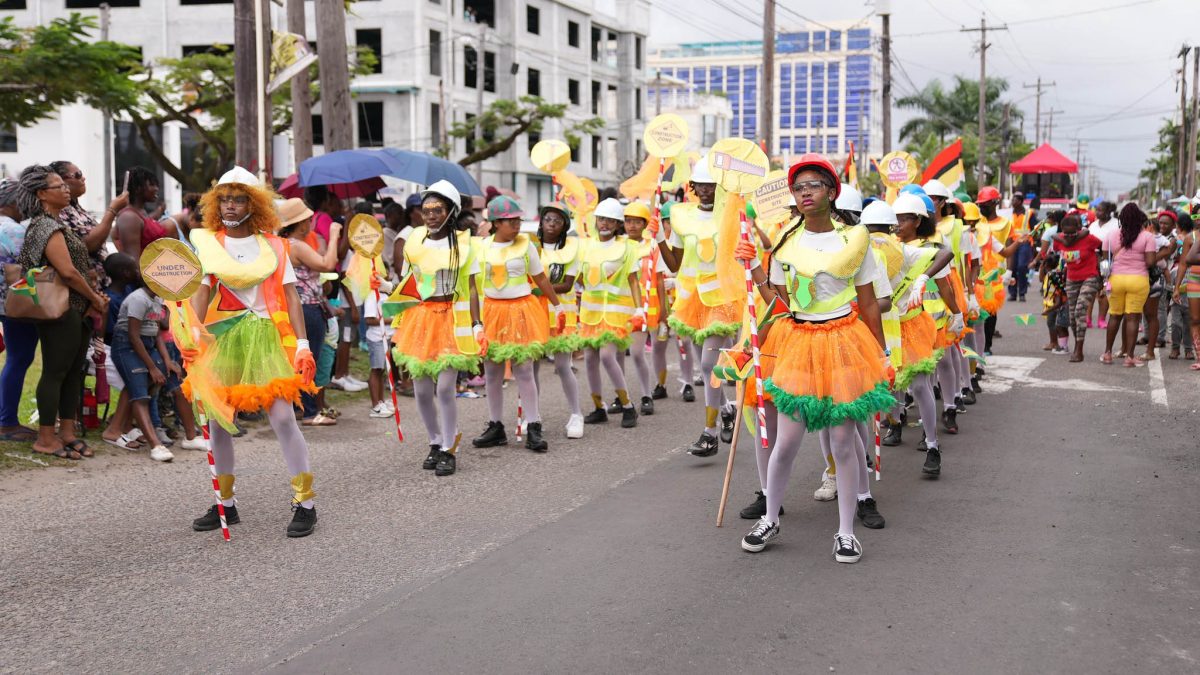 Students who participated in the Ministry of Education’s Children Mashramani Parade yesterday following a week of competition. (Ministry of Education Photo)